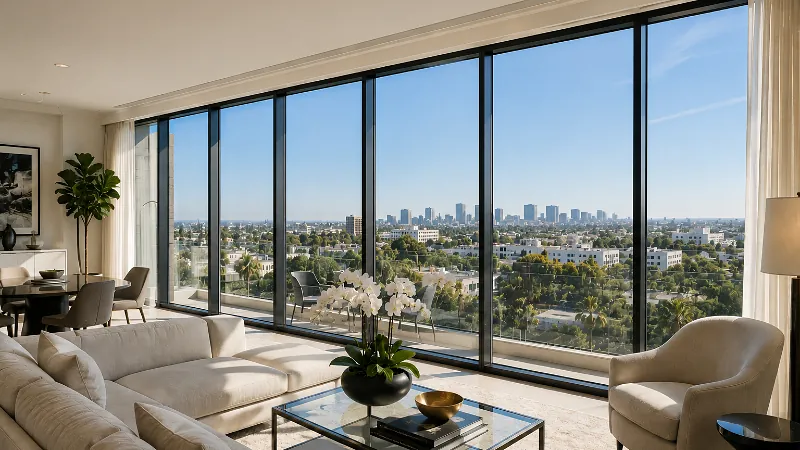 A high-rise apartment interior kept cool and bright behind solar control window film.